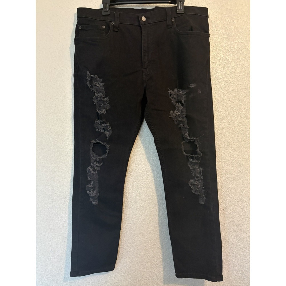 Levis 512 Jeans Mens 38x30 Black Distressed Stretch Denim